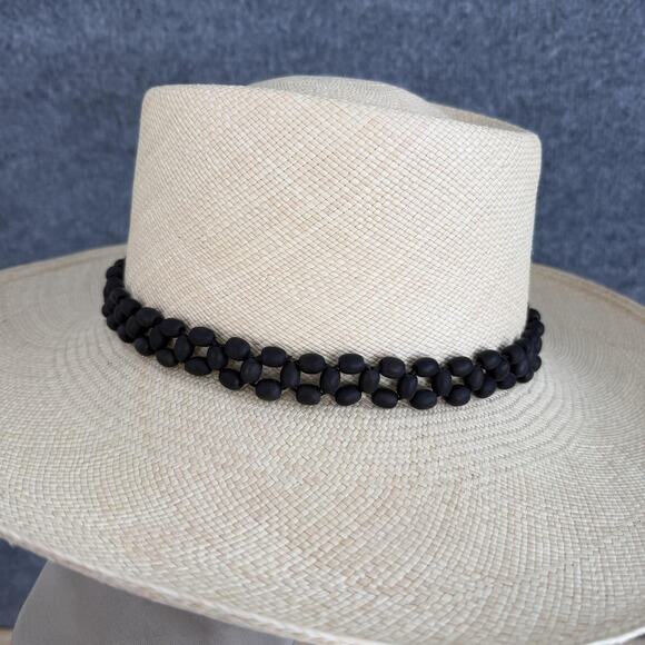 Artesano Hat Medium Tulipan Beaded in Natural Panama Straw Wide Brim Summer Chic